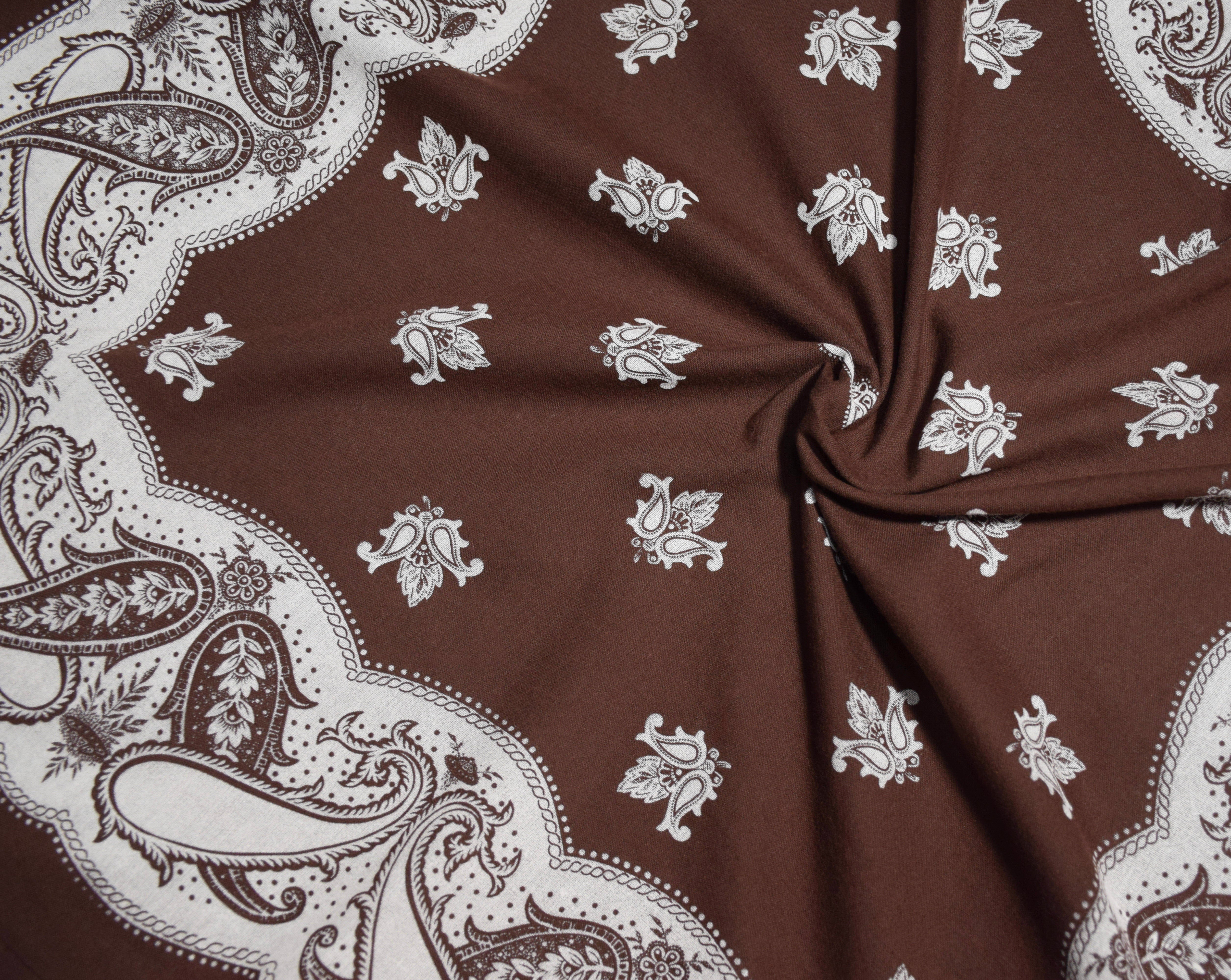 Oversized Brown Bandana with White Paisley Motifs